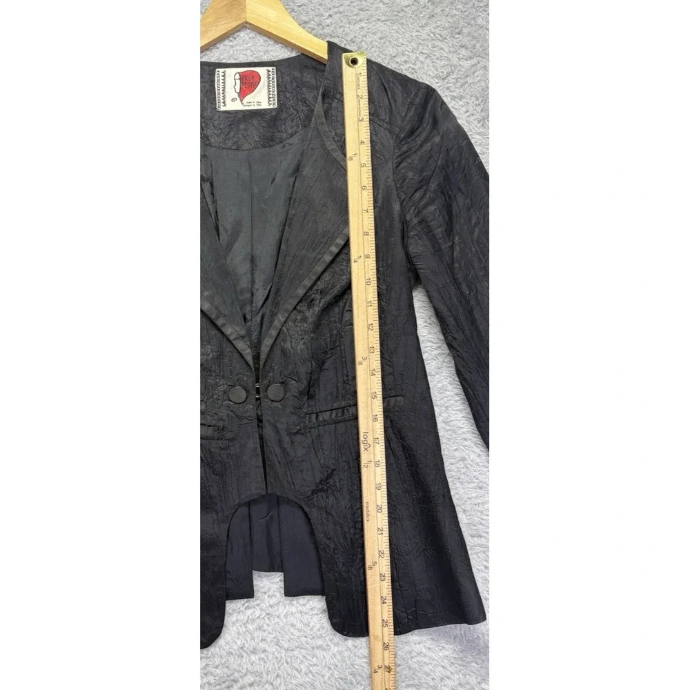 VTG Free People Satin Tuxedo Blazer Jacket Black Womens Sz 6 Boho Fairy Grunge